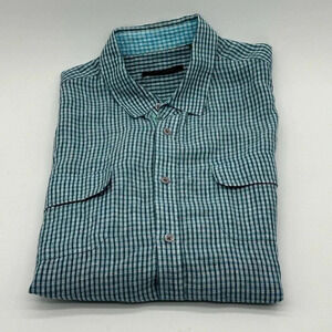 Men’s Elie Tahari DAVE PLAID Teal LINEN BUTTON UP SHIRT Size Large